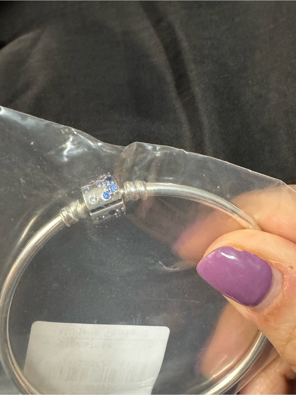 Pandora Sterling Silver Bangle Bracelet with Blue Crystal Accent 7.9”